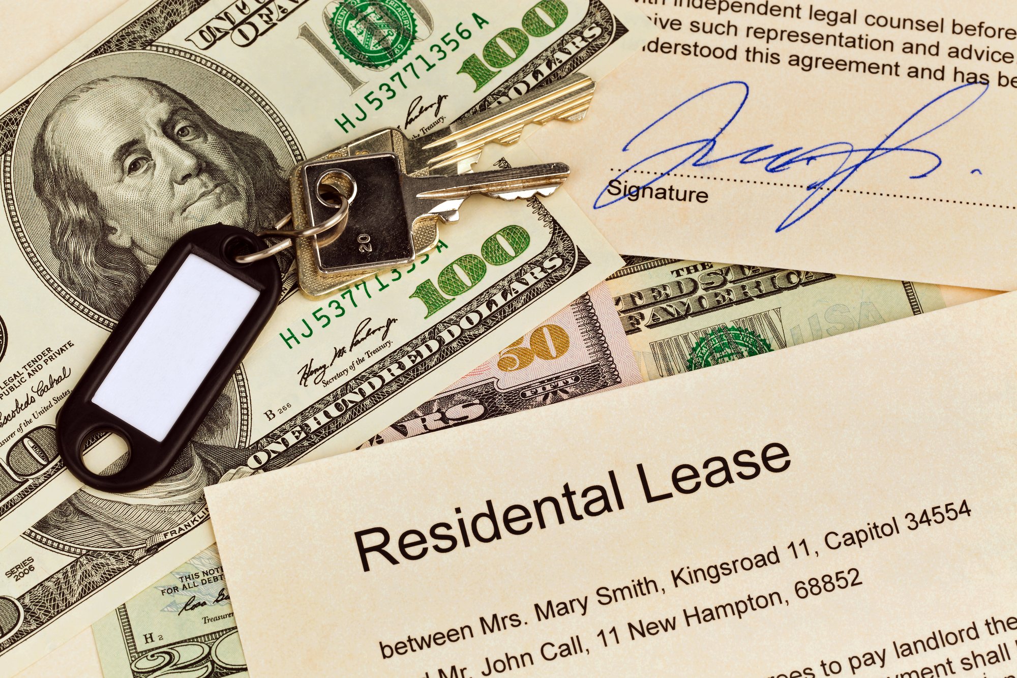 Apartment keys and rental agreement