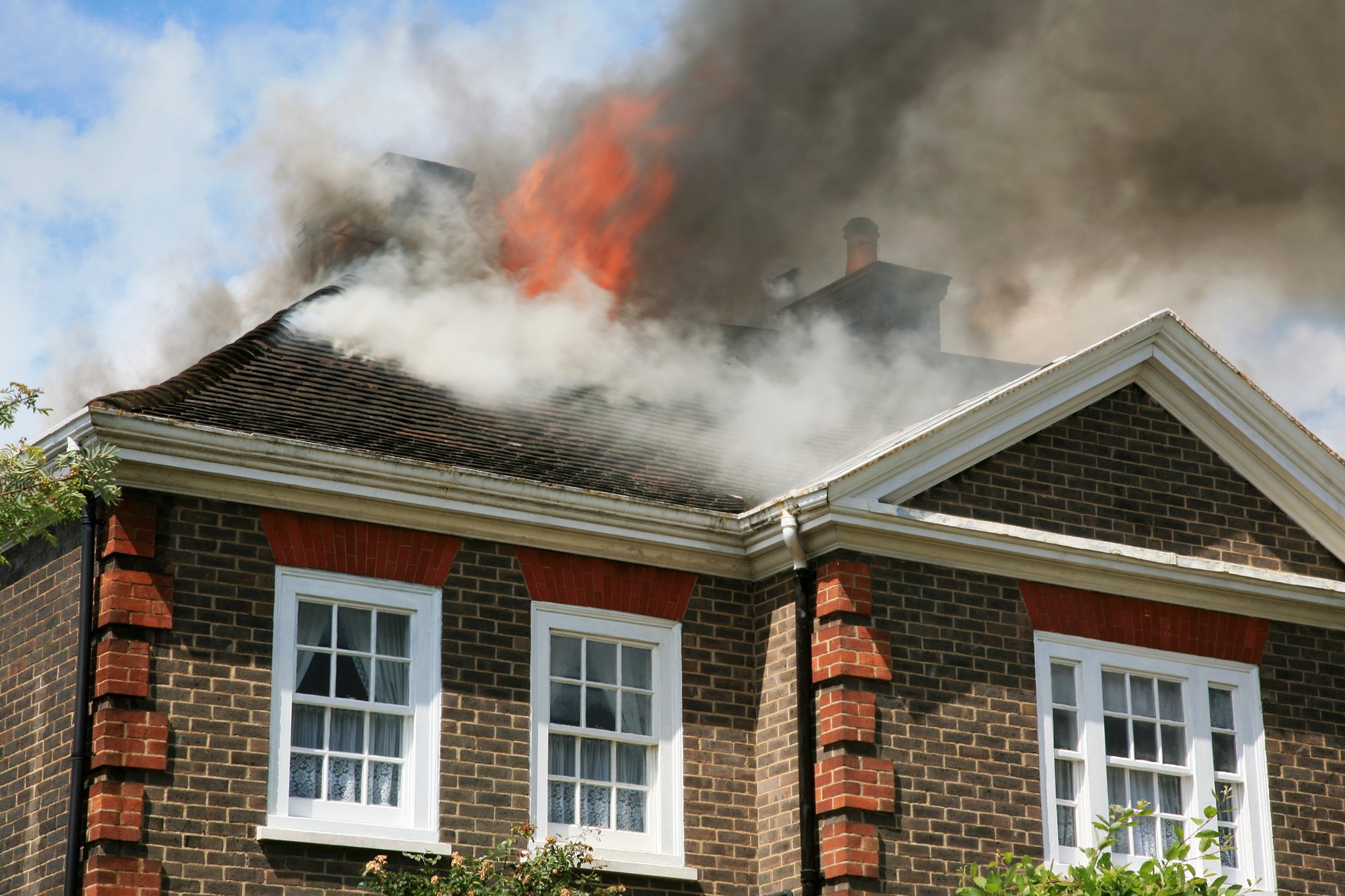 House roof on fire