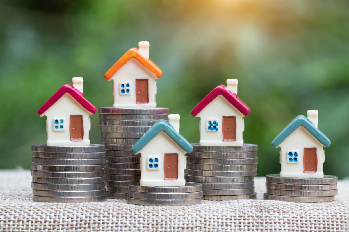 coins money setting growth up increase to house model