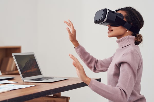 person using virtual reality goggles